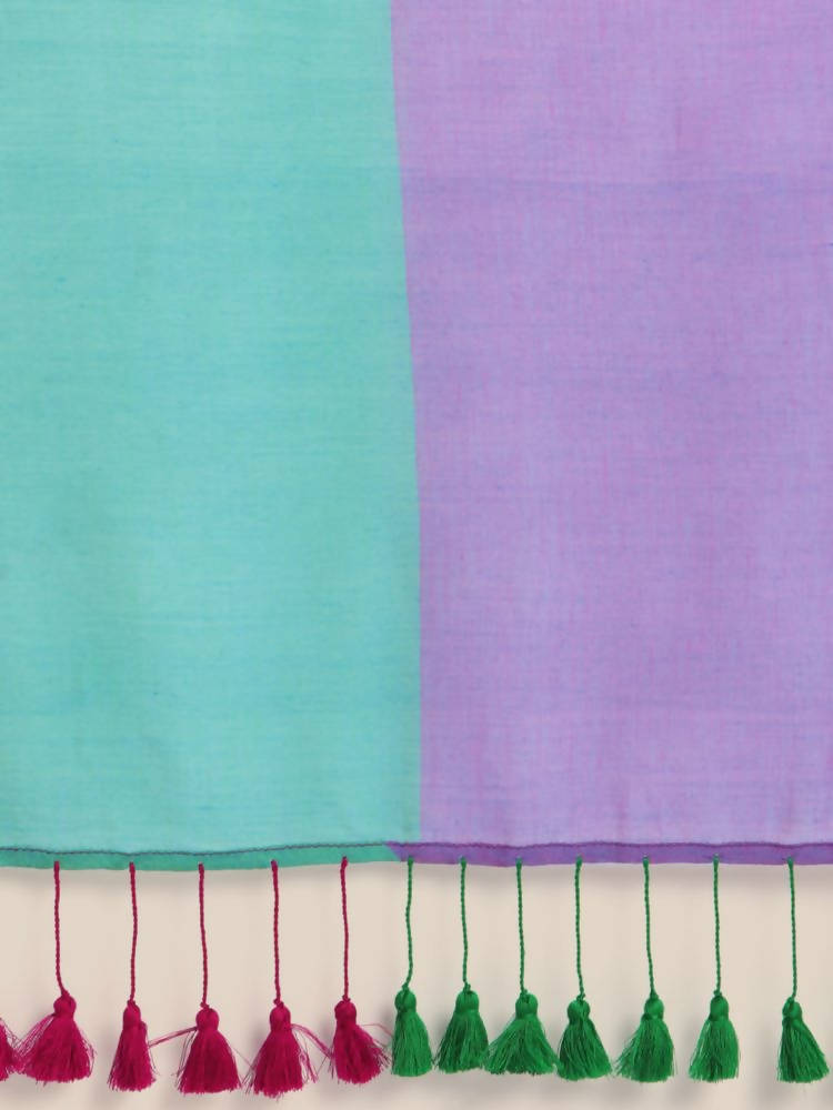 Suta Purple Green Colourblocked Mul Saree