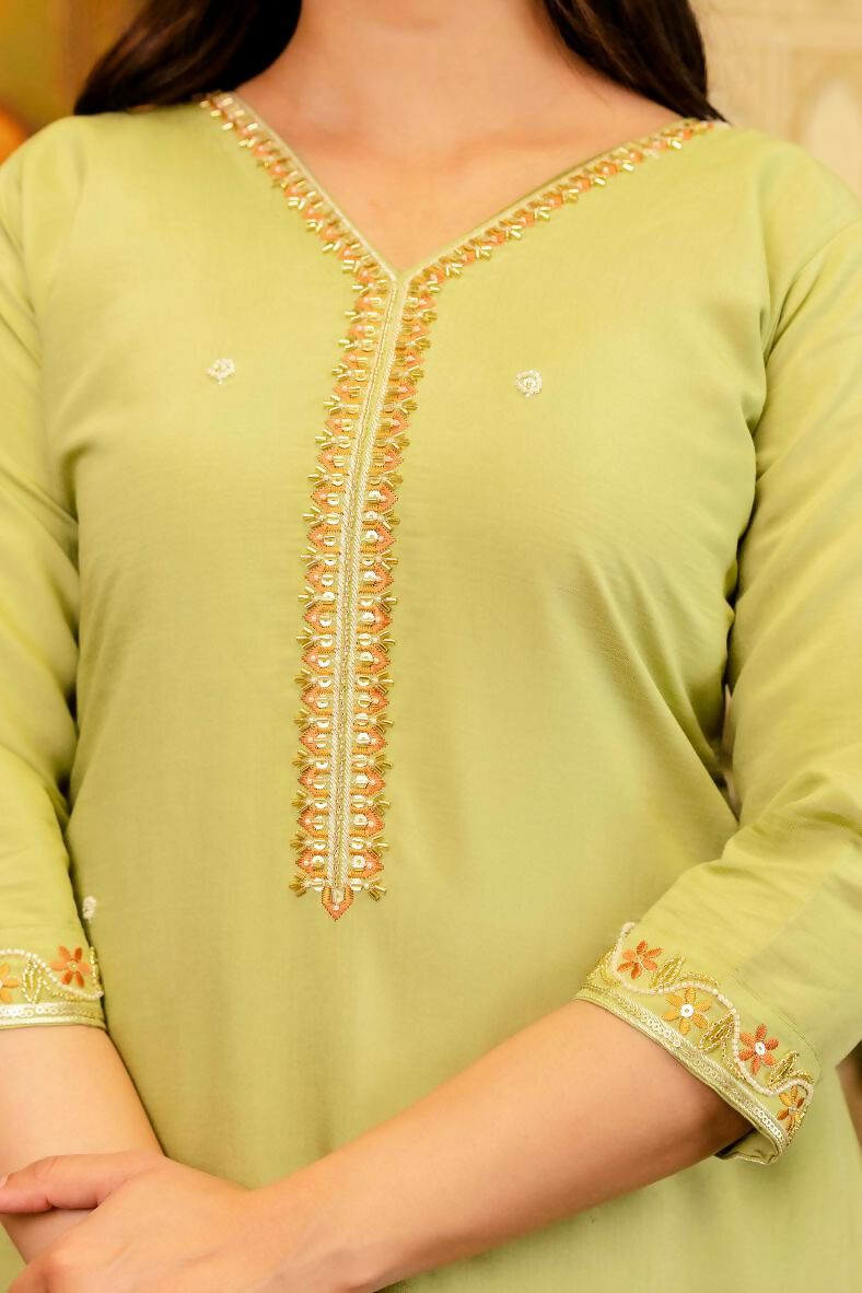 The52 Lemons Women's Beautiful Viscose Shimmer Fabric Embroidered Work Straight Kurta Pant and Dupatta Set