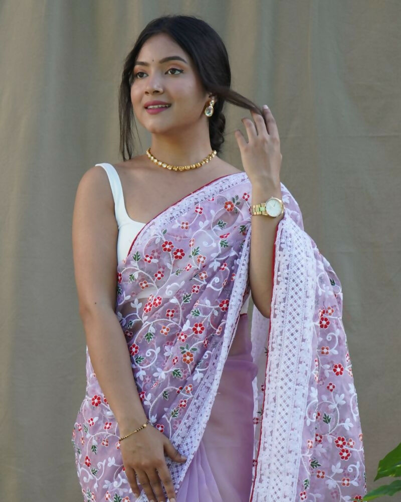 Vamsee Sombi Box Lavender Organza Saree
