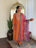 The52 Orange Women's Gorgeous Embroidered Rayon Fabric with Straight Kurta, Pant and Dupatta Set