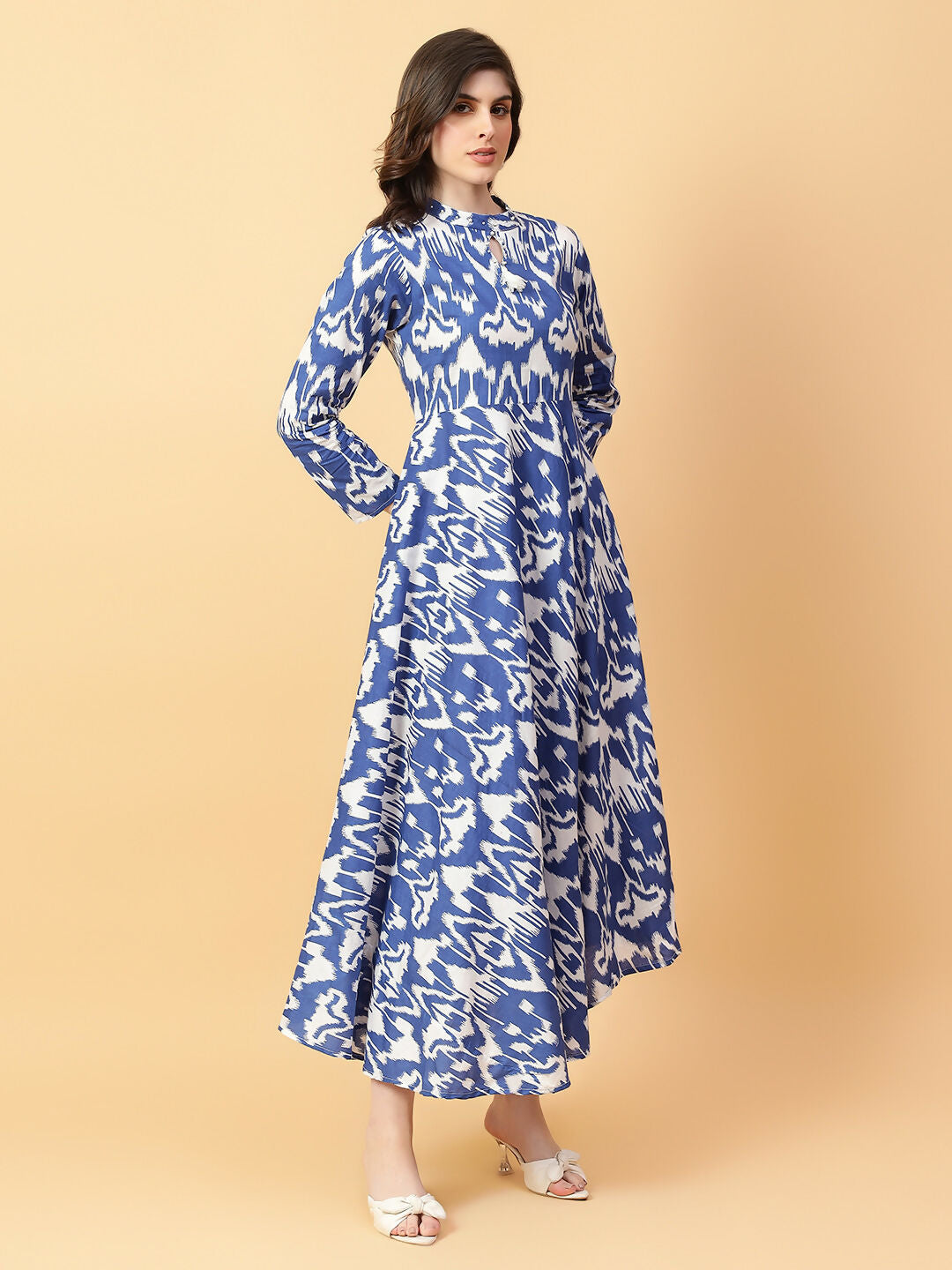 Joban Fashion Blue Cotton Printed & Hand Work Dress