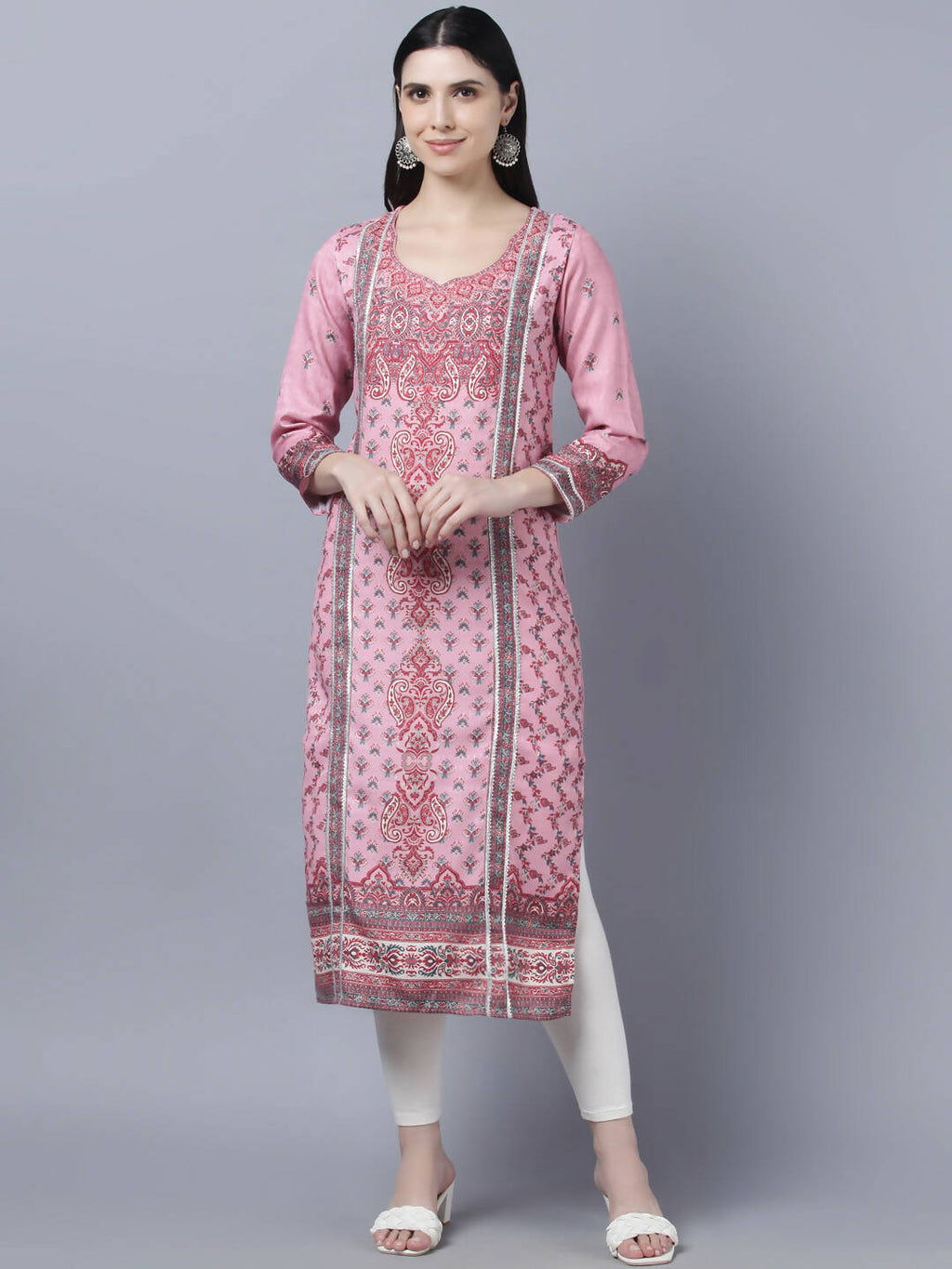 Myshka Women Pink Red Ethnic Motifs Printed Kurta
