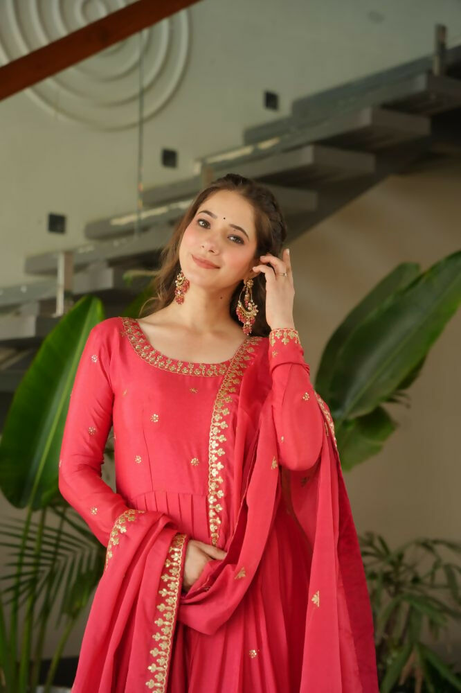 Vastranavya Gajri Chinnon with Embroidery Zari Sequins Work Gown