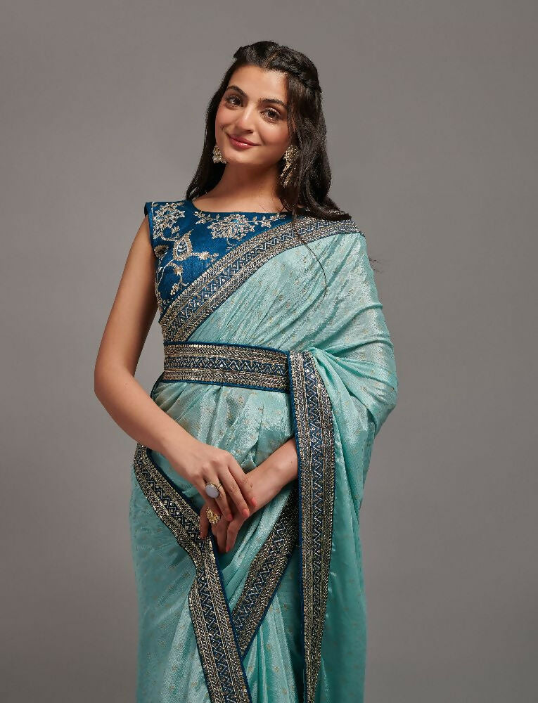 PR Fashion Sky Chinon Embroidery Lace Saree