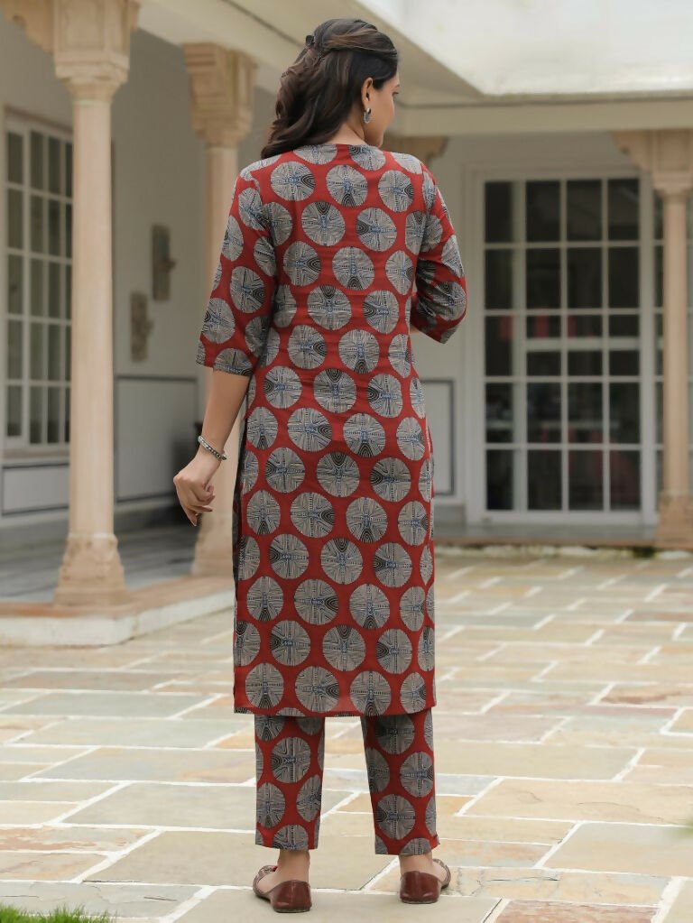 Aramya Straight Soft Cotton Abstract Print Women's Kurta - Red