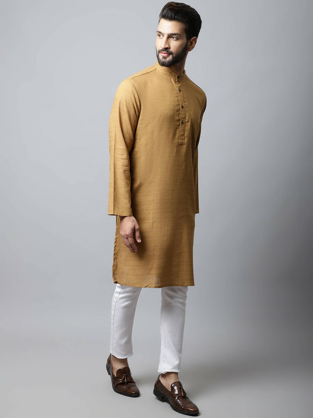 Even Apparels Brown Color Pure Cotton Men's Kurta With Band Collar (SLD1177)