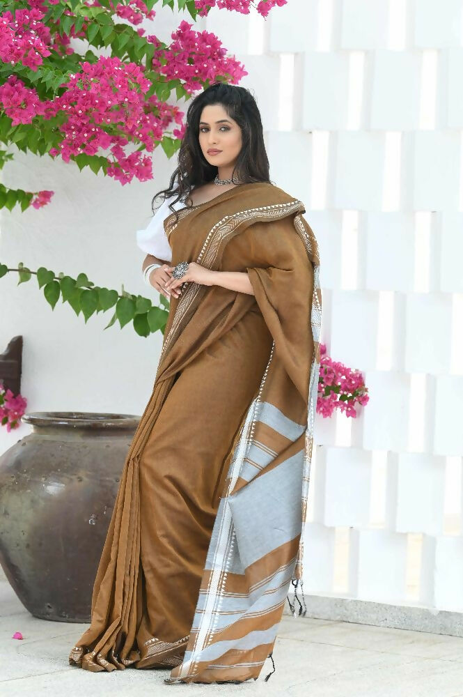 Beatitude Brown Cotton Handloom Saree