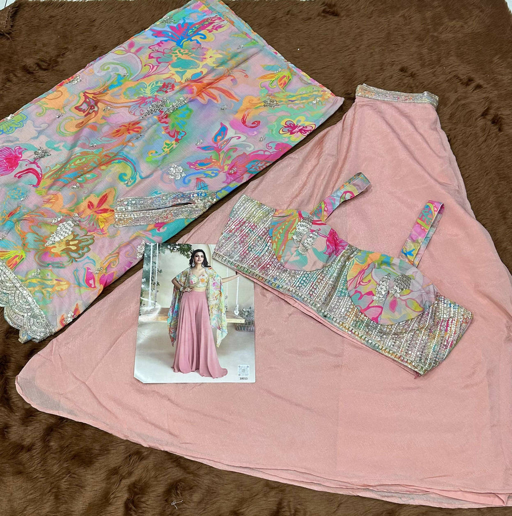 Anaita Pink Chinon Readymade Shrug Suit with Embroidery Sequence Work