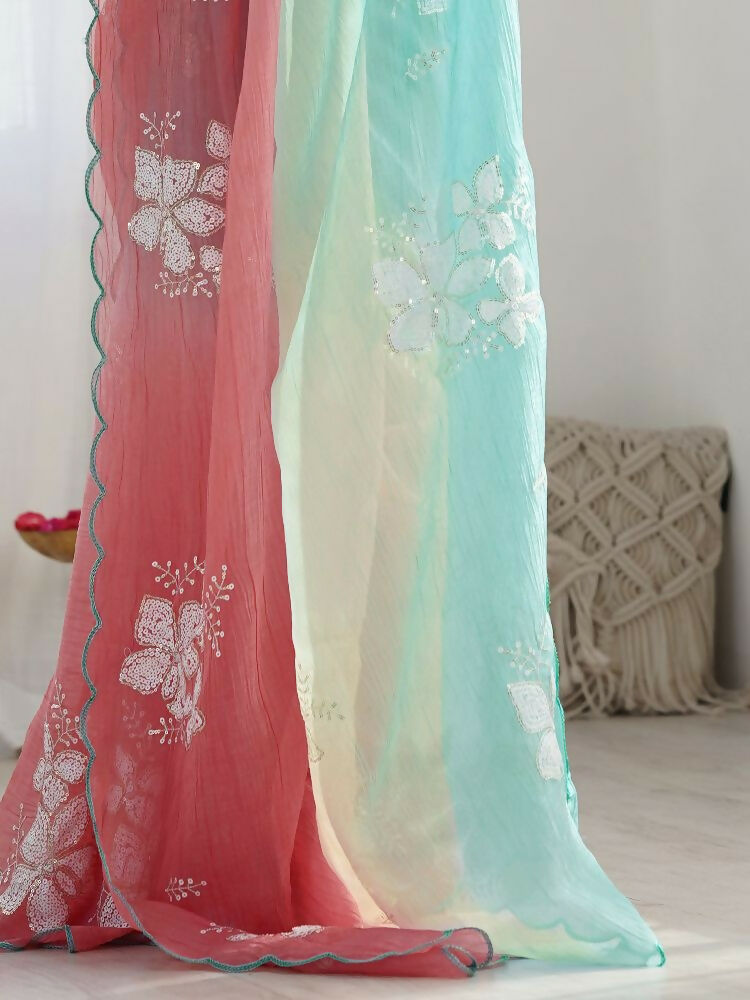 PR Fashion Rama_Peach Gold Crush Embroidery Work Saree