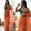 Vamsee Rency Peach Organza Saree