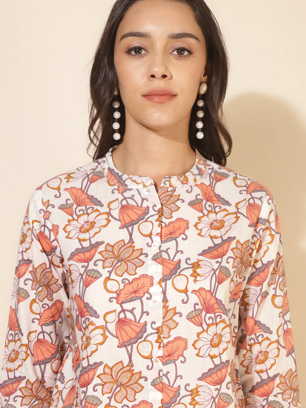 Janasya Women's White Cotton Floral Printed Casual A-Line Co-ords
