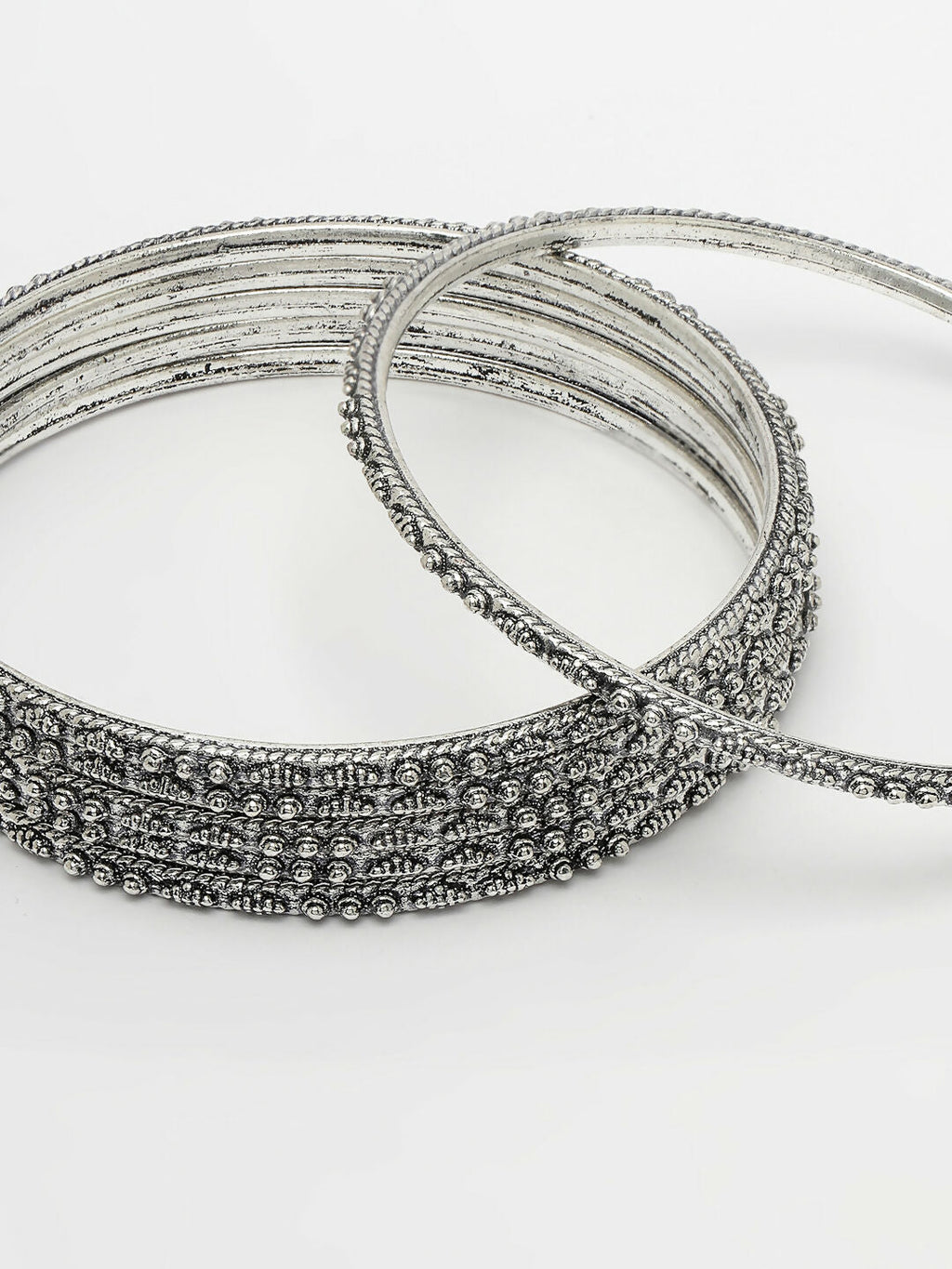 NVR Women's Set of 6 Silver-Toned German Silver Oxidised Bangles
