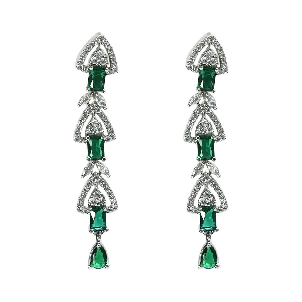 Mominos Fashion Johar Kamal Silver-Plated American Diamond Green Choker Set