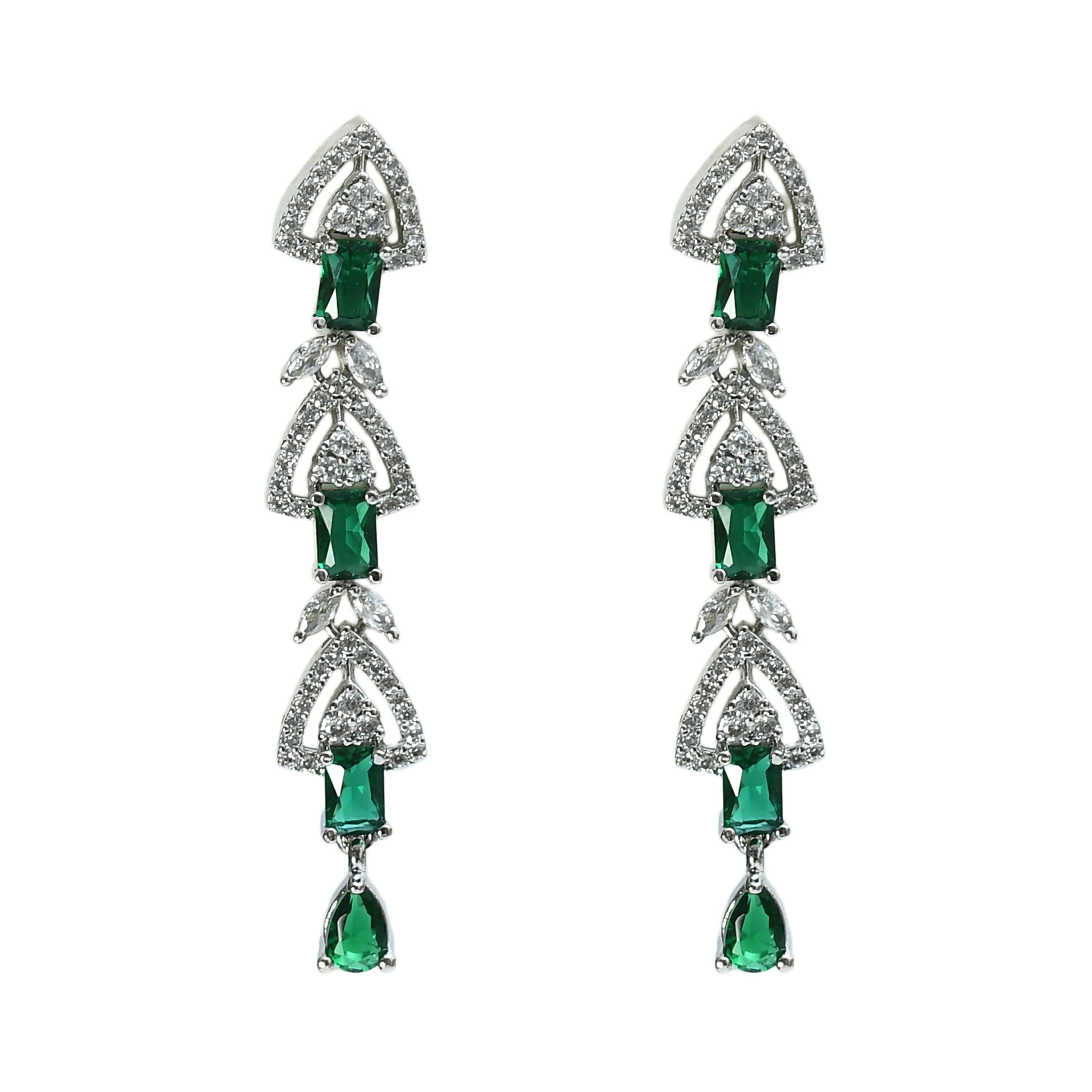 Mominos Fashion Johar Kamal Silver-Plated American Diamond Green Choker Set