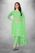 Green Heavy Organza Silk Embroidered Unstitched Dress Material - Amara