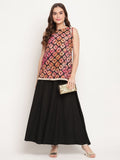 Ahalyaa Women's Black Crepe Digital Shibori Print Top Palazzo Set