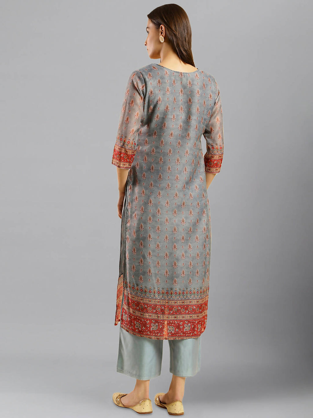 Grey Chinon Digital Printed With Hand Work Kurta - Himanshi
