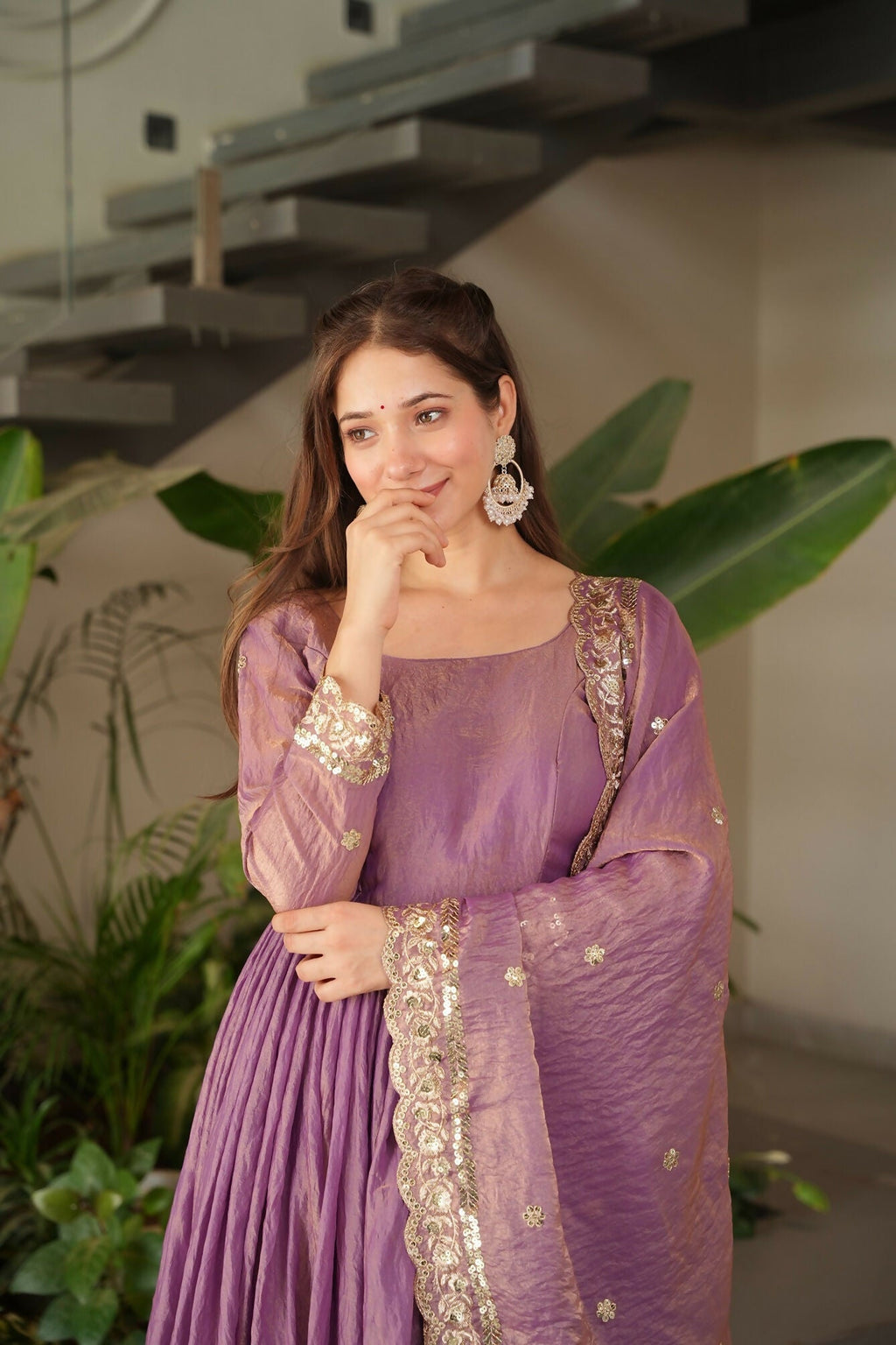 Teeya Creation Onion Color Fendy Silk Wedding Wear Embroidery Work Long Gown