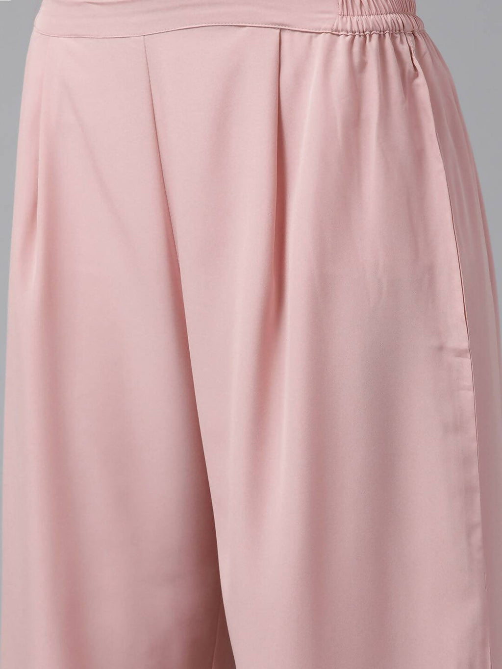 Ahalyaa Women Rose Pink Crepe Kurta Palazzos Set With Burgundy Jacket