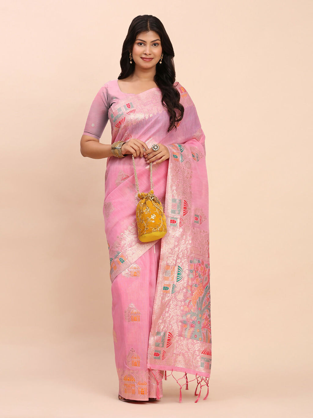 Shree Shyam Fashion Linen Cotton Pink Saree