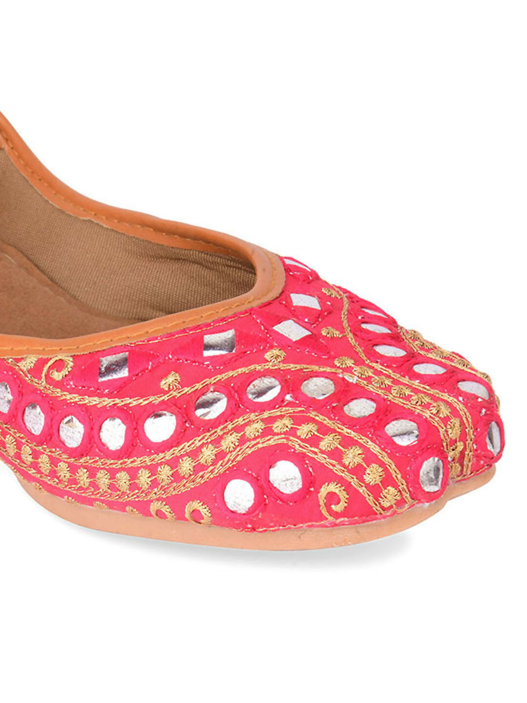 Desi Colour Women Indian Ethnic Footwear-Mini Dabka-Pink Mirror Lines