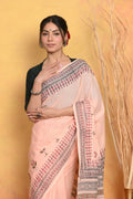 Very Much Indian Handblock Printed Cotton Saree With Natural Dyes - Peach