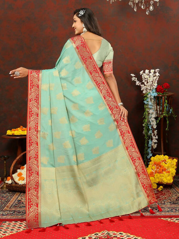 Lorenvalley Fashion Skyblue Cotton Woven Design with Zari Weaving Design Saree