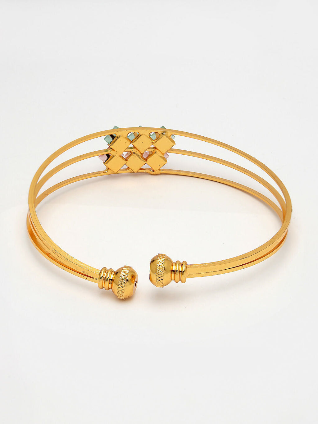 NVR Women's Gold-Polished CZ Stone-Studded Cuff Bracelet