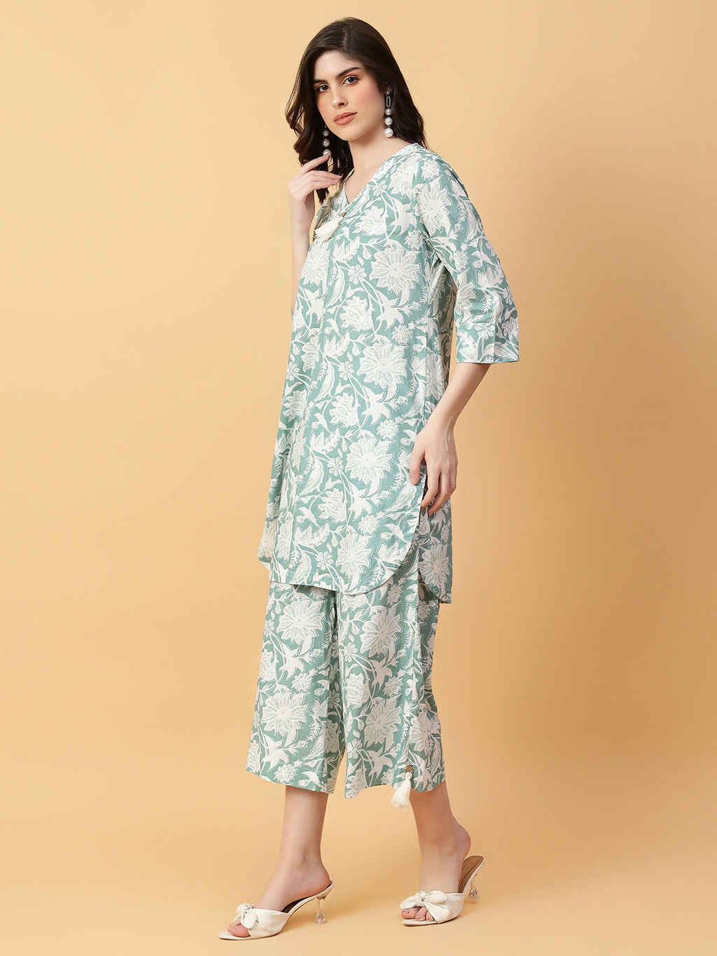 Joban Fashion Green Cotton Printed & Hand Work Co-ord Set