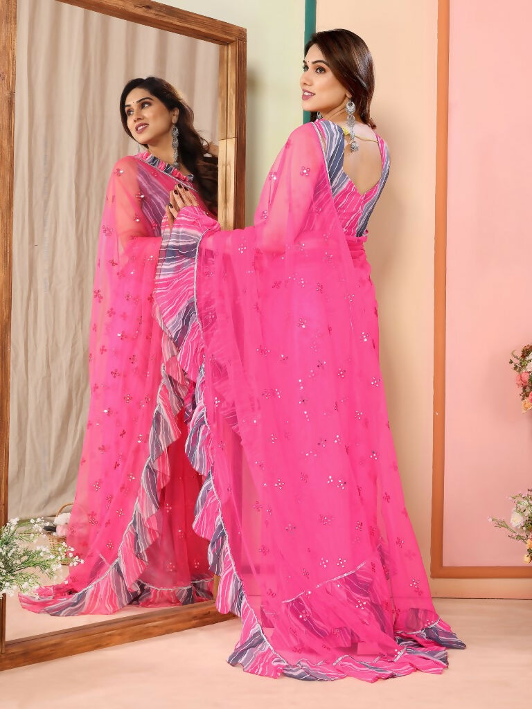 Partywear Designer Pink Net Fancy Saree - Dyuti