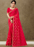 Red Georgette Embroidered Saree with Unstitched Blouse Piece - Avika