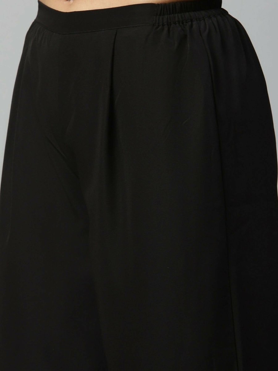 Ahalyaa Womens Black Crepe Printed Kurta Palazzo Set
