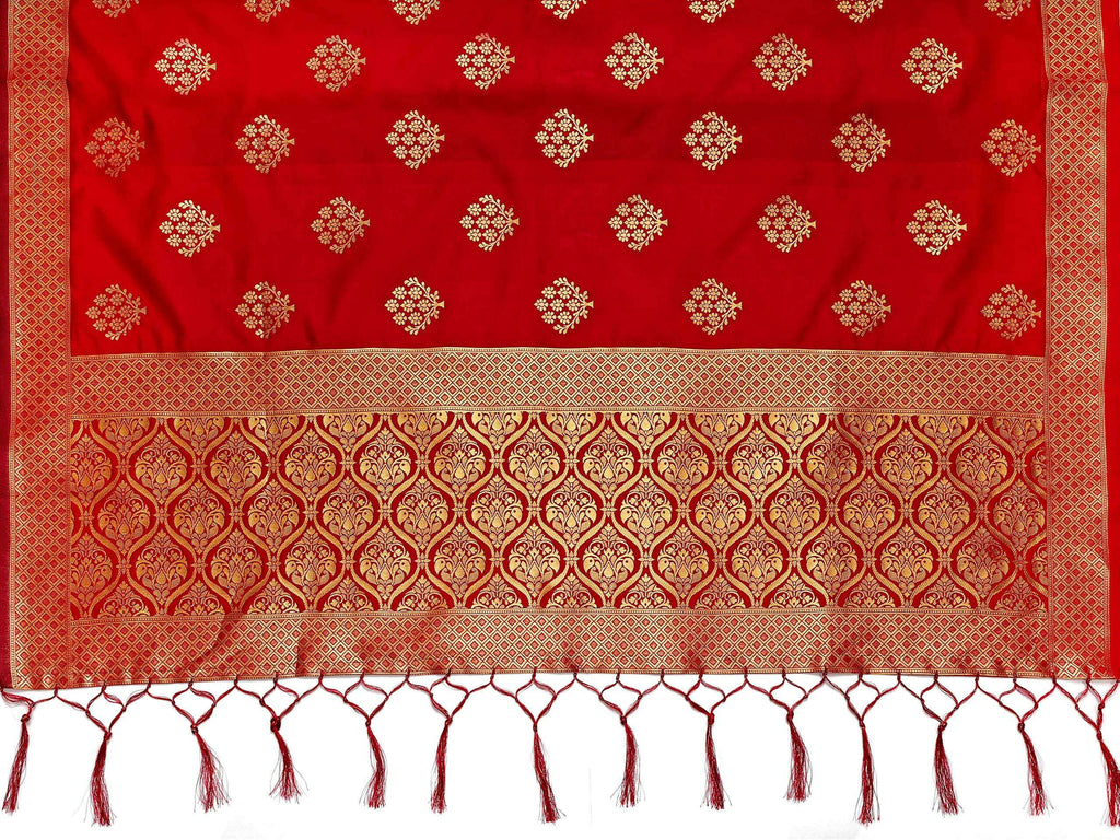 Mimosa Women's Banarasi Art Silk Floral Maroon Dupatta (Free Size)