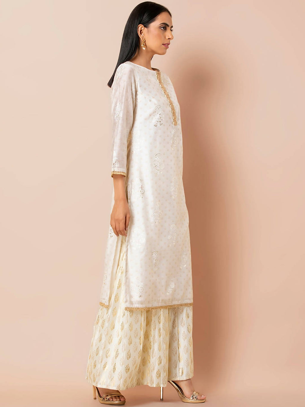 Indya White Embroidered Kurta