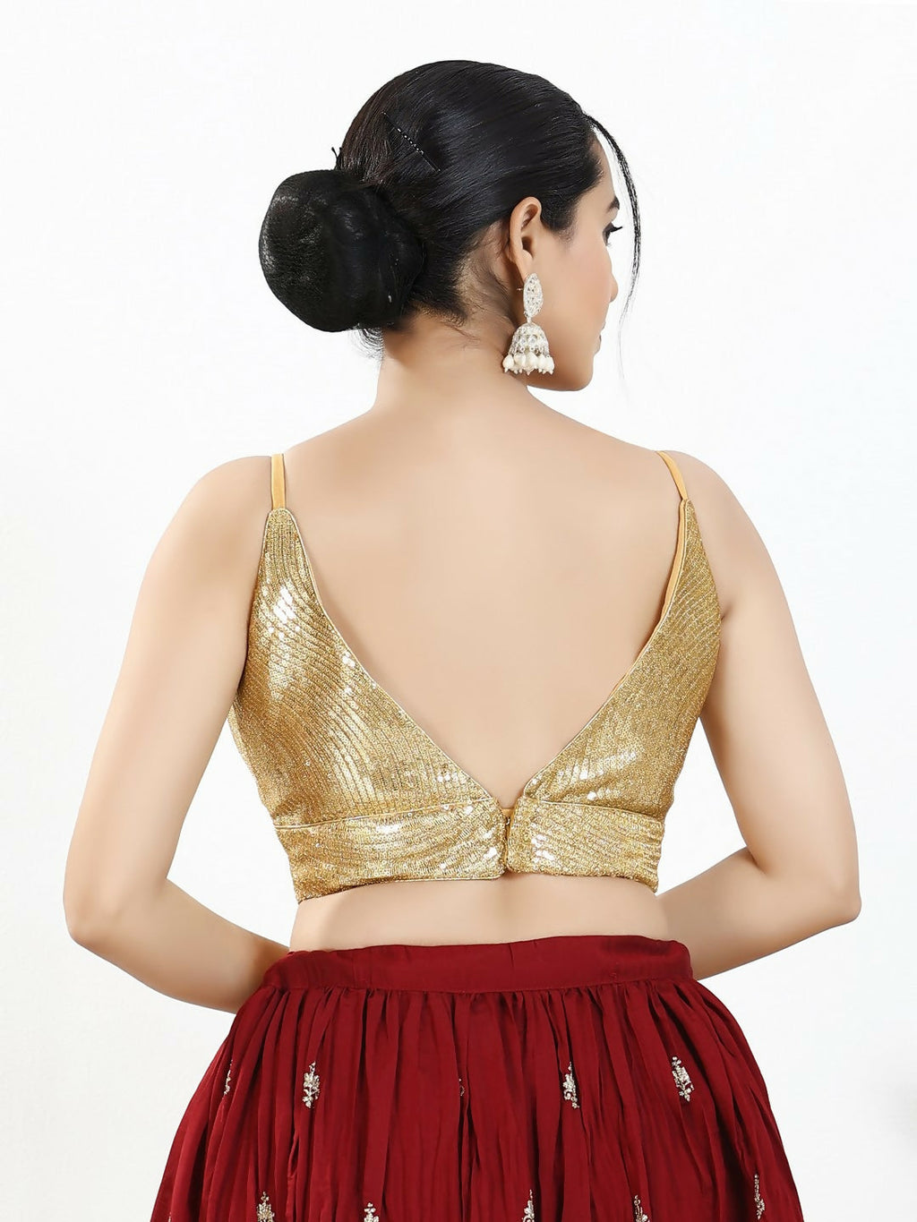 Joban Fashion Gold Sequins Padded Blouse With V Neck Sleeveless