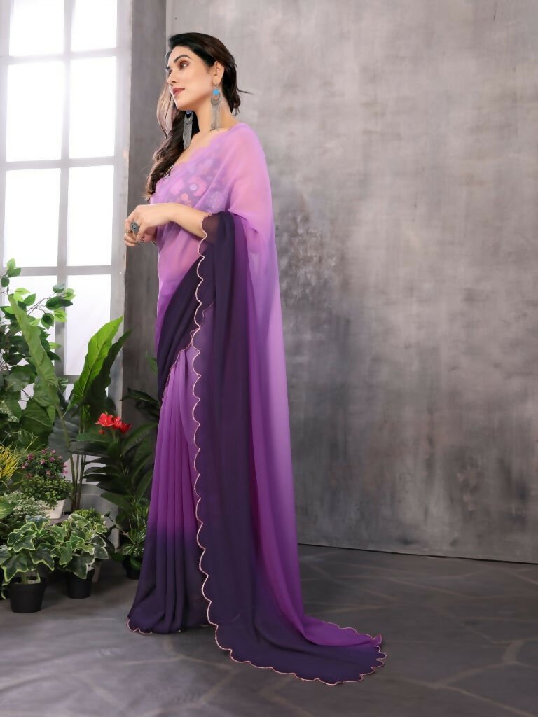 Aafreen Partywear Designer Light Purple Georgette Fancy Saree