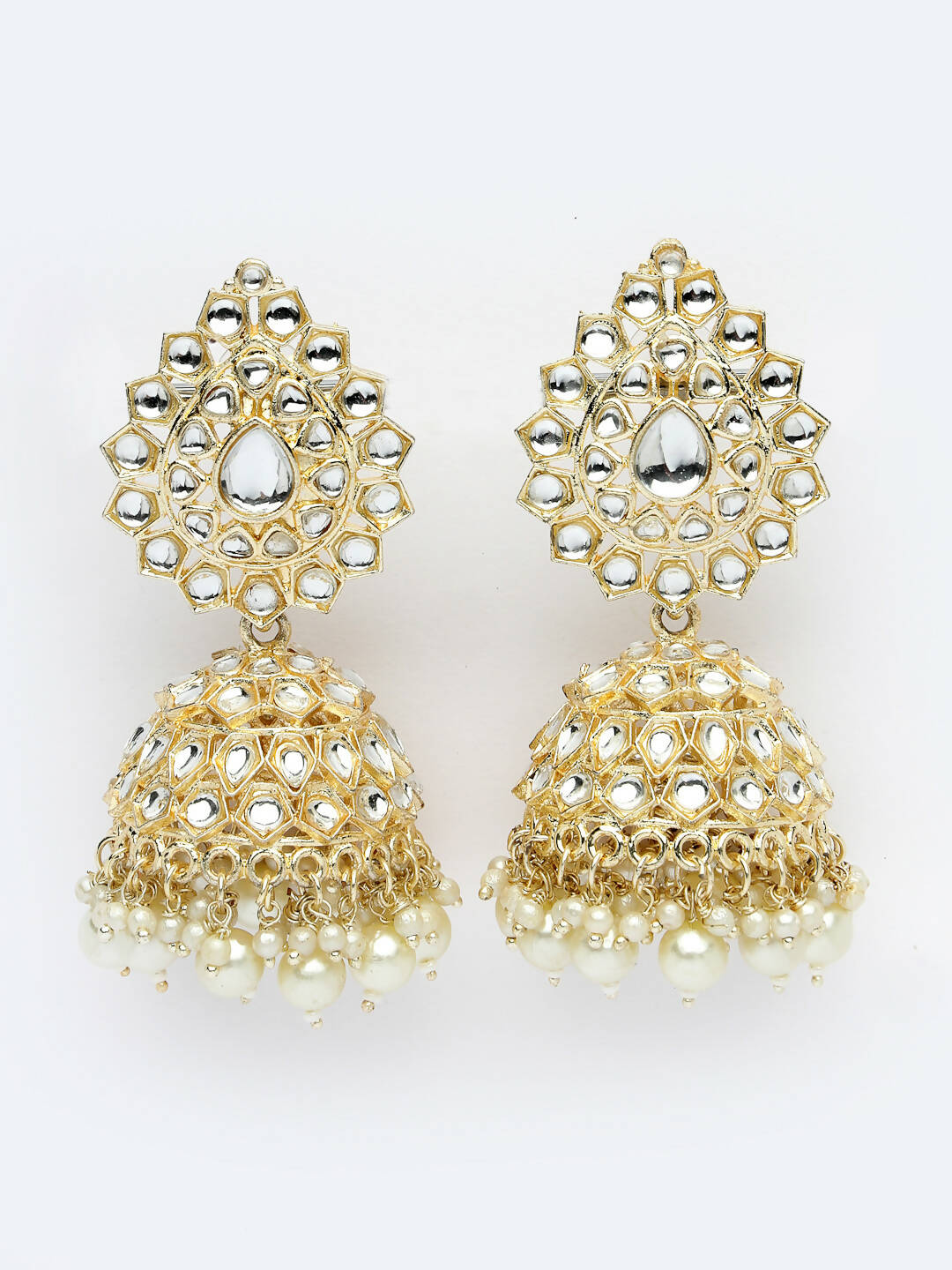 NVR Women Gold-Polished Handcrafted Kundan Jhumka Earrings