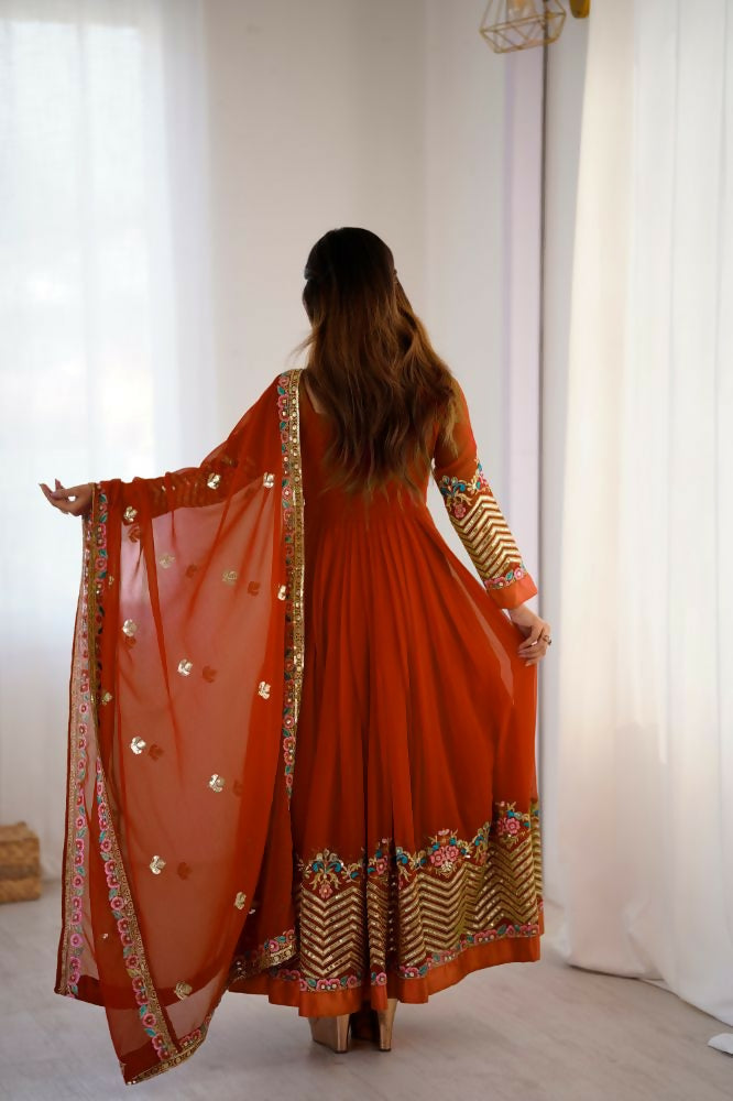 Joban Fashion Orange Georgette Sequence Embroidery Work Readymade Kurta Set