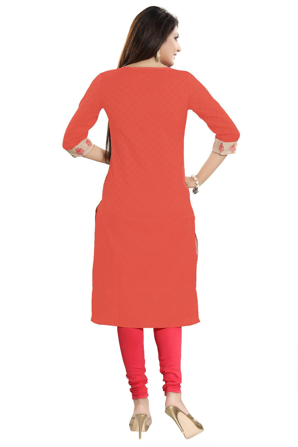 Snehal Creations Flamboyant Tomato And Beige Cotton Printed Tunic