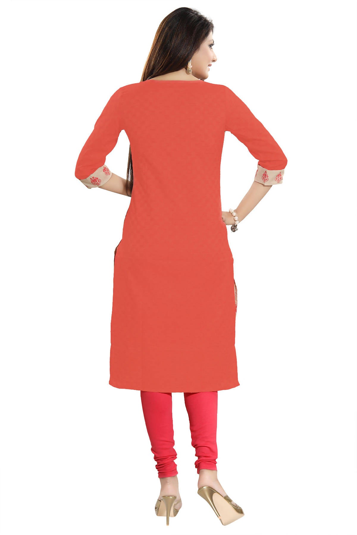 Snehal Creations Flamboyant Tomato And Beige Cotton Printed Tunic