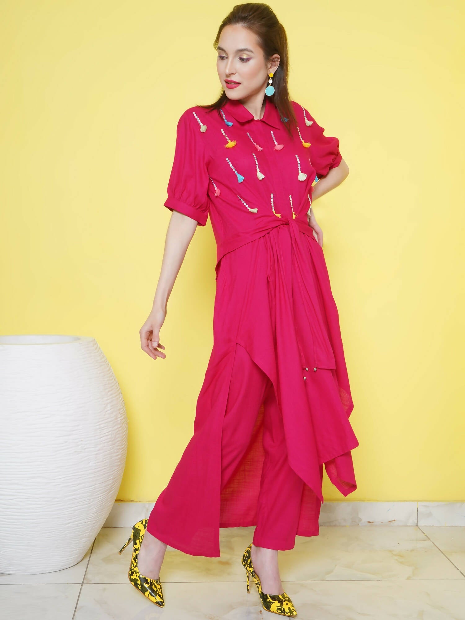 Women Republic Pink Rayon Indoester Set