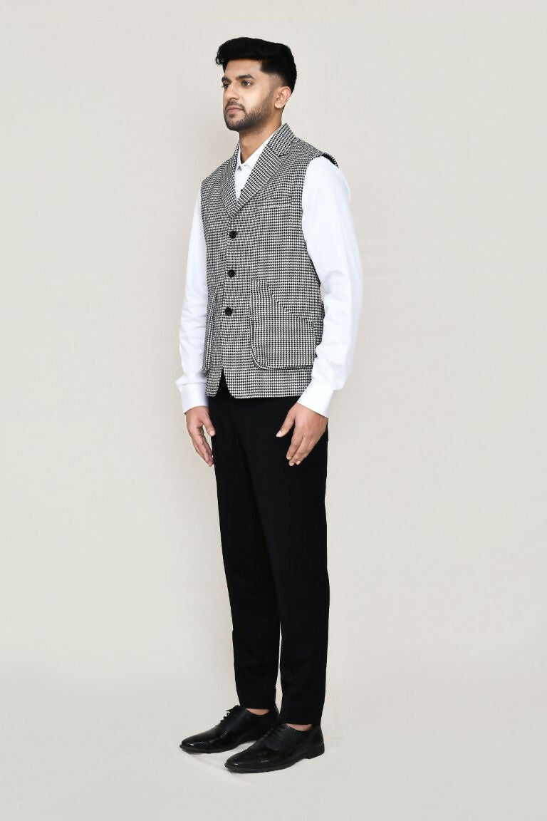 Joban Fashion White And Black Colored Cotton Satin With Checks Print Work Men's Jacket