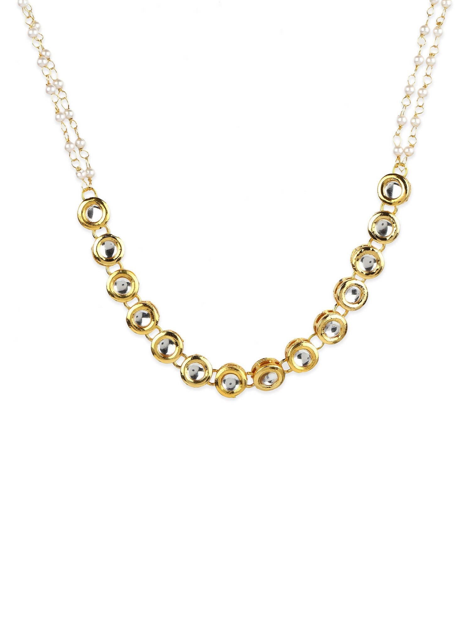 Gold-Polished White Kundan-Studded Pearl Beaded Matha Patti - Ruby Raang