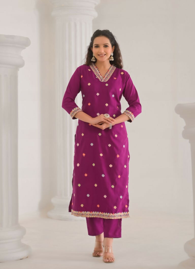 Festive Ethnic Viscose Chanderi Rani Pink Stitched Suit With Dupatta - Rashmika