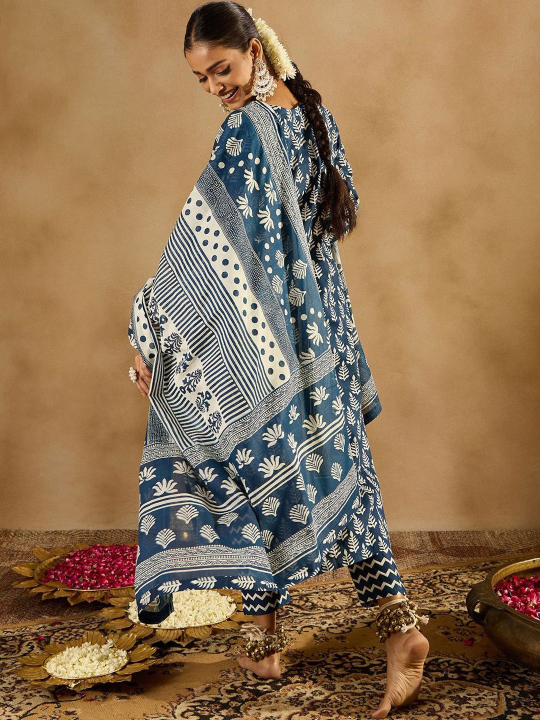 Indo Era Ethnic Motifs Printed Thread Work Pure Cotton Kurta with Trousers & Dupatta