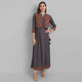 Juniper Women's Grey Rayon Printed Flared Dress