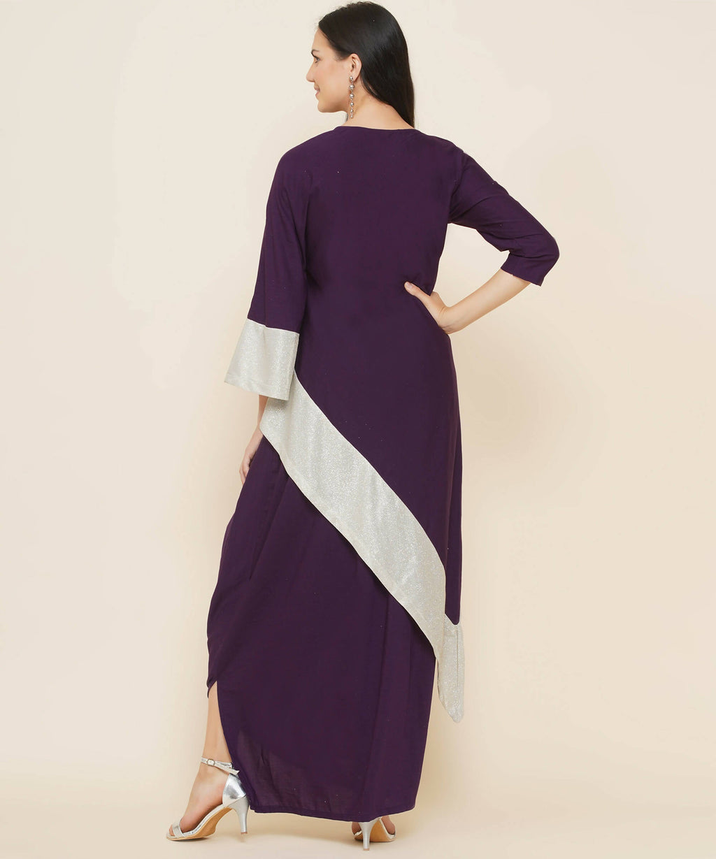 Women Republic Purple Assmetrical Kurta With Cowl Dhoti