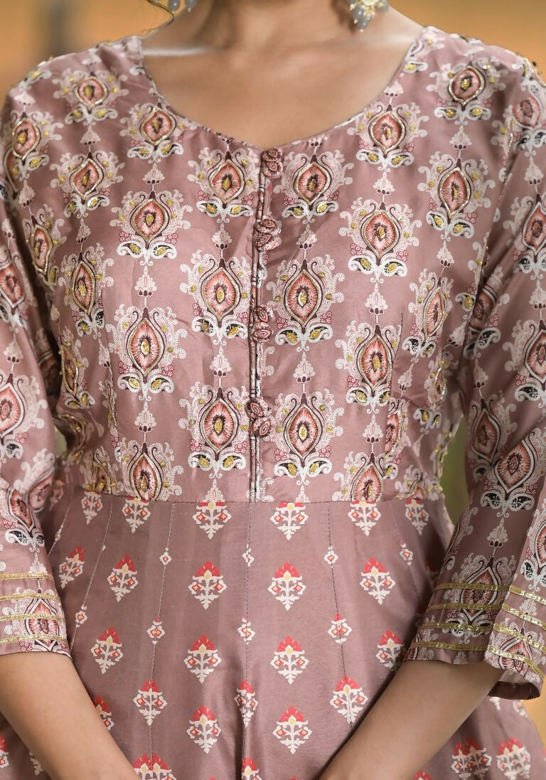 Wedding Designer PaleMauve Soft Dola Silk Anarkali suit with Dupatta - Samanta