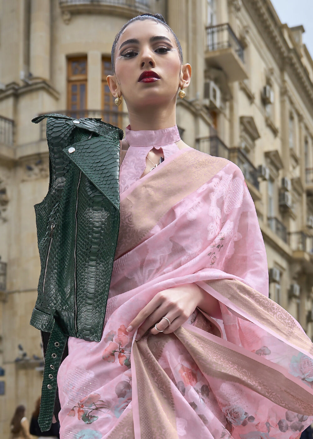 Lovely Baby Pink Polly Brasso Designer Saree - Emponline