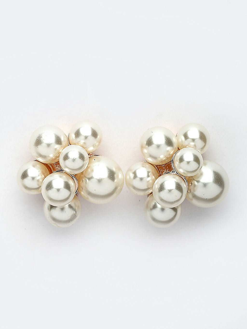 NVR Women's Gold Pearl Gold-Polished Circular Studs Earring